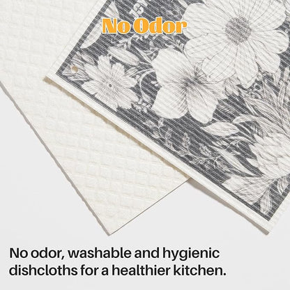 JOYMOOP 12 Pack Decorate Cleaning Cloth (Black White of Decorative Series), Reusable Absorbent Dish Towels, Non-Scratch Washable Rags for Cookware, Kitchen and Household Cleaning - 6.7×7.9 inch