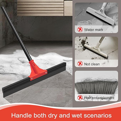 Floor Squeegee with 18'' Silicone Rubber Scraper Head and 58'' Long Adjustable Handle, Heavy Duty Shower Squeegees for Concrete Floor, on Multi-Surface Tile Glass Pool Garage Cleaning