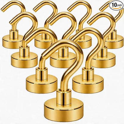 Neosmuk Magnetic Hooks, Heavy Duty 30lb+ Strong Magnet Hook for Cruise Cabins, Cruise Ship Essentials for Hanging, Metal Wall Refrigerator Hangers (Gold, 10 Pack)