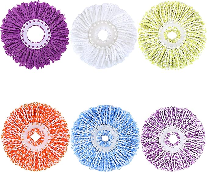 6 Pack Spin Mop Replacement Heads, (6.3 Inch,Round) Microfiber Mop Refills Compatible with Hurricane, Mopnado, Libman, Simpli Magic and Other 360 Spin Mop Systems, (6 Colors)