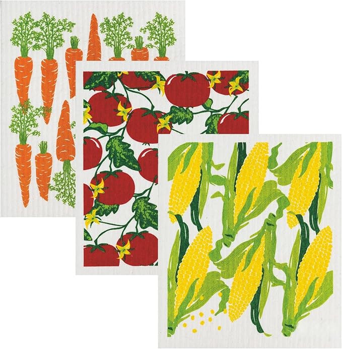 Wet-It! Swedish Dishcloth Set (Tomato Carrot Corn) – Reusable, Absorbent, and Cleaning Cloths for Kitchen, Bathroom, and Household Surfaces – Washable, Quick Dry, and Long-Lasting, 3 Pack