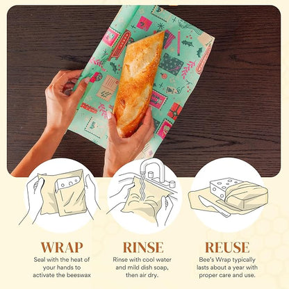 Bee's Wrap Beeswax Wraps for Food - Cut to Size 14x52" Beeswax Wrap Roll - Plastic Free Made in USA Reusable Natural Food Wrap - Seasons Greetings