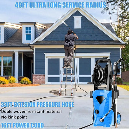 Electric Pressure Washer 5000 PSI 2.8 GPM High Power Washer with 4 Pressure Nozzle and Foam Cannon, powerwashers for Home, Car Washing, Fence Cleaning, Patio, Blue