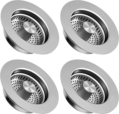 Kitchen Sink Drain Strainer 4 Pack, 304 Stainless Steel Pop Up Sink Stopper, Anti-Clogging Sink Drain Strainer for US Standard Kitchen Drain (SUS304 Brushed)
