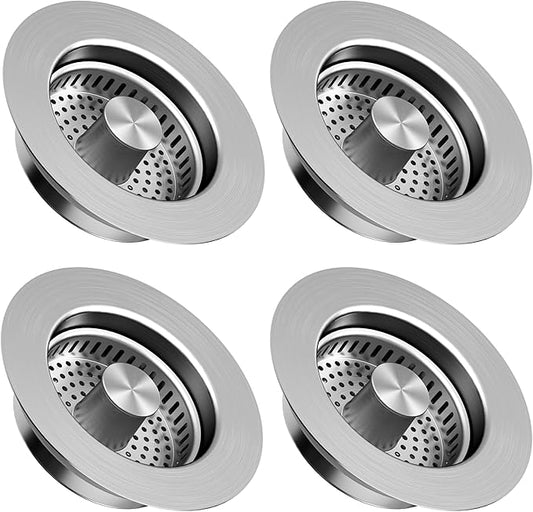 Kitchen Sink Drain Strainer 4 Pack, 304 Stainless Steel Pop Up Sink Stopper, Anti-Clogging Sink Drain Strainer for US Standard Kitchen Drain (SUS304 Brushed)