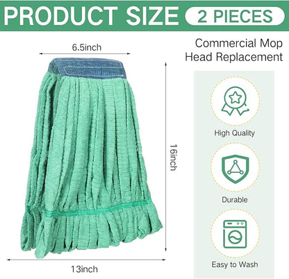 Lallisa 2 Pcs Commercial Mop Head Replacement 18 Oz Tube Microfiber Mop Heads for Floor Cleaning Industrial Mop Heads Looped End Wet Mop Head Refill for Home Commercial Industrial Use (Green)
