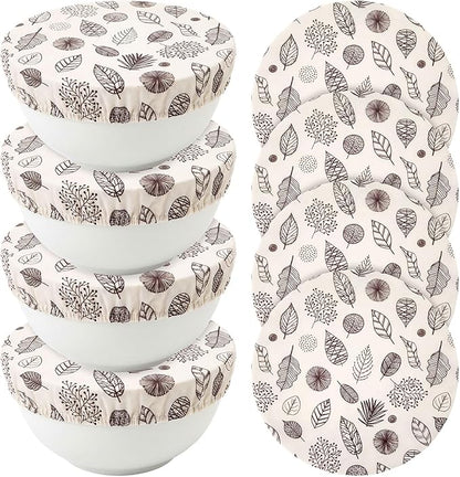 Hahafelt 4 Pcs Beeswax Bowl Covers Reusable Bowl Covers for Bread Proofing 10 Inch Elastic Cotton Cloth Sourdough Caps Stretchy Food Caps Leakproof Fresh for Dough Proofing and Food Storage(Leaf)