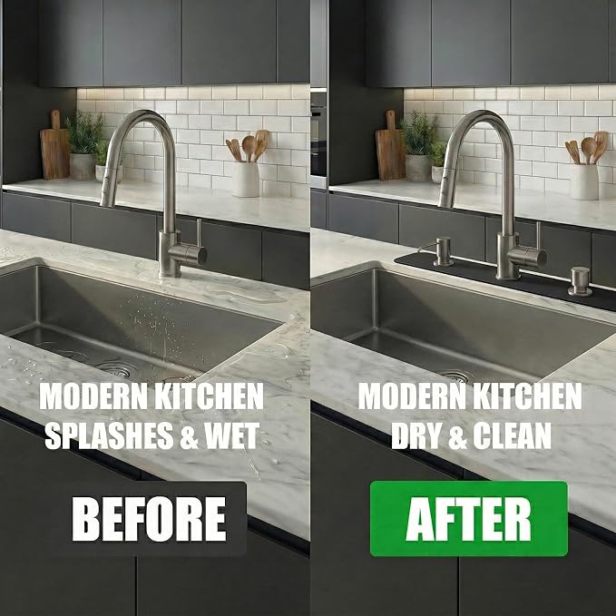 Faucet Mat for Kitchen Sink 2 Holes: 30"Lx5.5"W Absorbent Splash Guard Fits 8" On-Center Faucet with Soap Dispenser or Air Gap - Cuttable Drip Catcher for Irregular & 3, 4 Hole Sinks with Side Sprayer