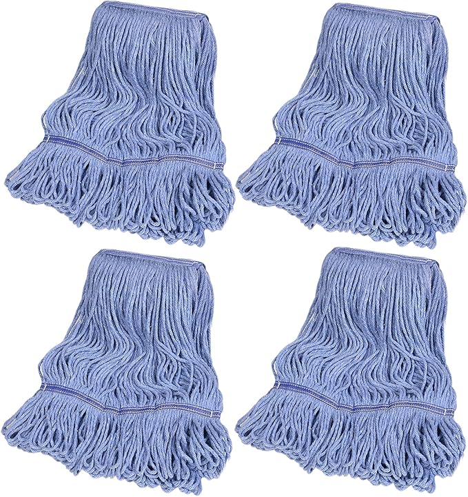 4 Pack Commercial Mop Head Replacement, Heavy Duty Mop Head Commercial Replacement for General and Floor Cleaning, Wet Industrial Blue Cotton Looped End String Head Refill (Blue)