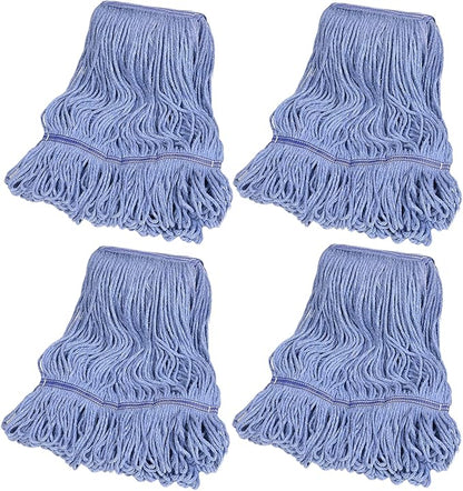 4 Pack Commercial Mop Head Replacement, Heavy Duty Mop Head Commercial Replacement for General and Floor Cleaning, Wet Industrial Blue Cotton Looped End String Head Refill (Blue)