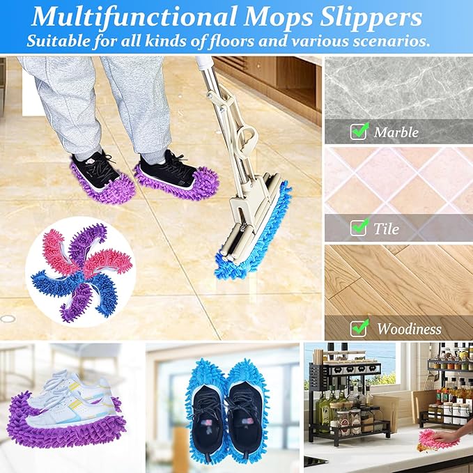 3 Pairs Shoes Cover Duster, Reusable Mop Slippers, Microfiber Dust Mops, Multi Purpose Floor Cleaning Shoes, Feather Duster for Bathroom, Office, Kitchen, House Polishing Cleaning