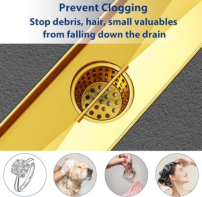 Neodrain Golden Strainer-Hook, Stainless Steel Hair and Debris Strainer, Only Fit Neodrain Shower Drain,Hair Trap,Shower Drain Hair Catcher with Lifting Hook