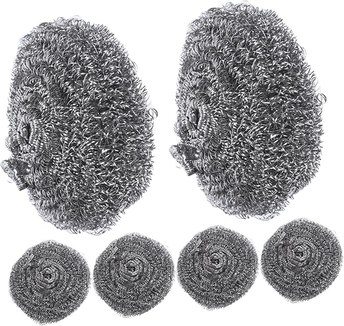 Happyyami 6Pcs Metal Scrubber Pot Cleaning Balls for Heavy Duty Grease Dirt Removal for Kitchen Outdoor Cleaning Tasks