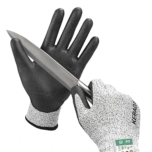 Kebada Cut Resistant Gloves, ANSI A2 Cutting Glove, PU Coated, Touchscreen, Multi-Purpose Model C2, 1 Pair, Small
