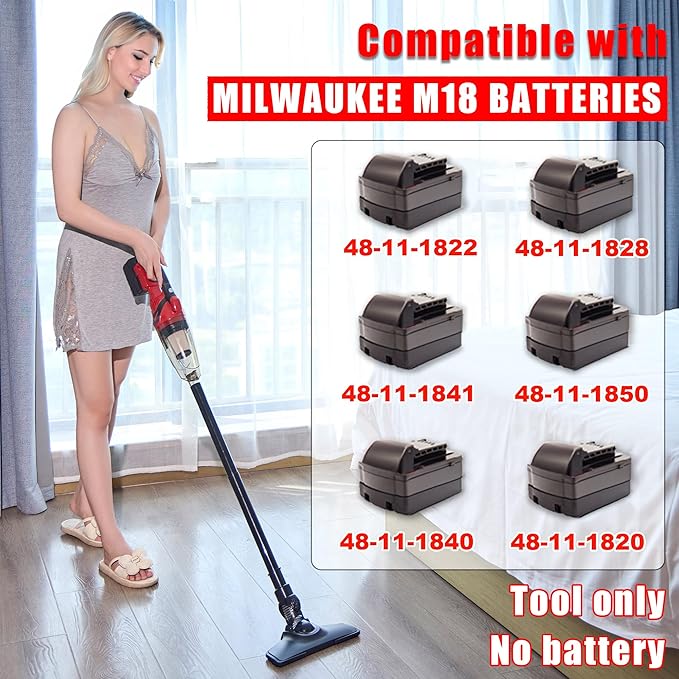 Cordless Wet/Dry Vacuum for Milwaukee Battery,4 Multi Nozzle, 2 HEPA Filter,Handheld Vacuum Cleaner for Workshop & Home Use, Bare Tool (Battery Not Included)