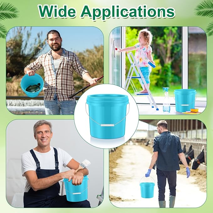 Tioncy 10 Pcs 2 Gallon Plastic Bucket with Lid Heavy Duty 2 Gallon Bucket Pail with Lid Handle for Storage Container Home Household Cleaning (Light Blue)