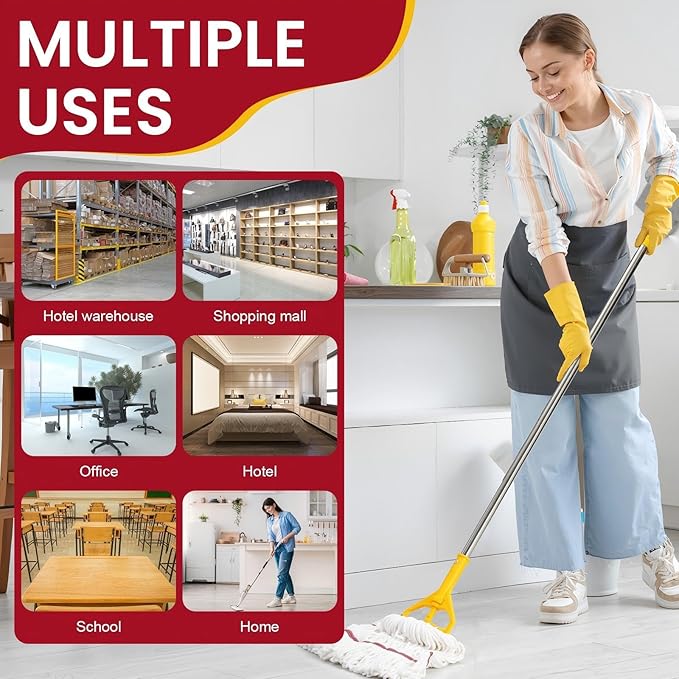 Eccliy 6 Pack Mop Heads Replacement Commercial Industrial Mop Heads Heavy Loop End Cotton String Heavy Duty Refills Wet Washable Refills for Home General Floor Cleaning (White,Red)