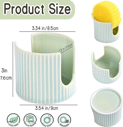 Ceramic Sponge Holder for Kitchen Sink, Sink Caddy Organizer,Dish Sponge Holder for Bathroom, Kitchen,Sink,Farmhouse Kitchen soap Holder and Sink Accessories for countertop,(vingreen)