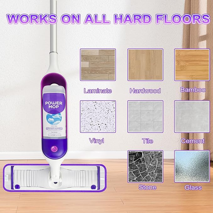 6 Pack Reusable Mop Pads for Swiffer PowerMop, Power Mop Pads 15'' Microfiber Refills for Hardwood Floor Cleaning, Machine Washable Dry Wet Use for All Floor Types