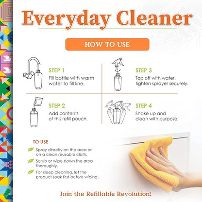 Truly Free Everyday Cleaner Kit - Multipurpose Cleaner Spray, Kitchen Counter Cleaner, Natural Cleaning Products, Multi-Surface Household Solution, 16 oz Reusable Empty Bottle + Two Fills, 3 oz ea.