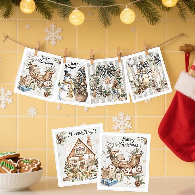 Christmas Swedish Dishcloths for Kitchen - 6PCS Vintage Merry Christmas Swedish Cloths for Washing Dishes, Xmas Reusable Dish Towels Gift, Holiday Washable Cleaning Sponge Quick Drying