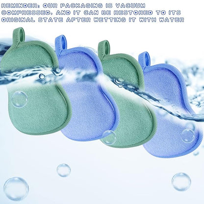 Tatuo 4 Pieces Baby Bath Sponge Cotton Baby Sponge Toddler Soft and Absorbent Loofah for Kids Babies Men Women(Green, Blue)