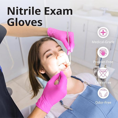 SwiftGrip Powder-Free Nitrile Gloves, 3-mil, Disposable Nitrile Gloves, Latex-Free, Powder-Free - Pink/Fuchsia