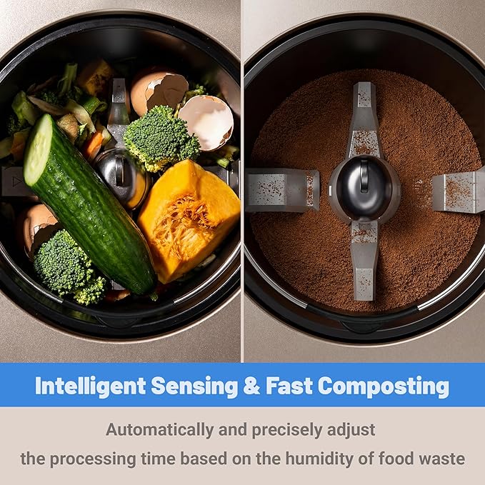 Kitchen Composter Electric, 3.2L Smart Odorless Compost Bin, Composter Indoor, Electric Compost Table Top with LED Display, Electric Composter for Kitchen, One-Touch Auto-Cleaning, Low Noise, EC04