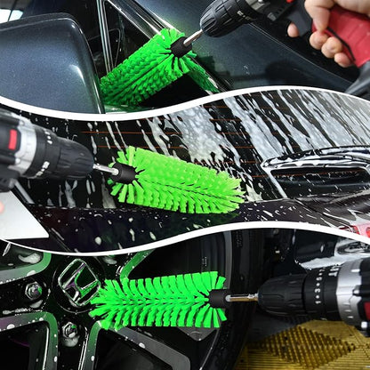 Drill Brush for Car Wheel and Bottle, Highly Dense and Durable Car Cleaning Brush for Wheels, Rims, Engines, Exhaust, Bottle