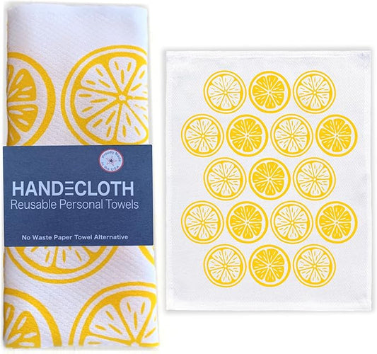 HANDECLOTH Artisan Reusable Paper Towels/Cotton/American Made/Soft/Durable/Machine Washable/Absorbent/Quality Edges/No Pilling/Gift for The Home (Lemons, 6 Pack)