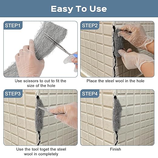 Steel Wool Mice Control, 3 Pack 3" x 11.5 Ft Mouse Hole Filler, Mice Barrier Mouse Gap Filler for Garden, House, Garage, Prevent Animals from Entering Holes, Siding, Pipeline, Vents