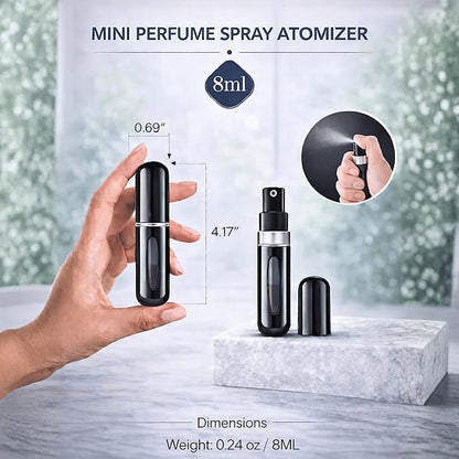 4 Pcs Refillable Perfume Atomizer, Travel Perfume Bottle Refillable and Leak-Proof, Portable Empty Cologne Atomizer, Mini Refillable Perfume Bottle for Pocket, Easy to Refill Decant Sprayer (8 ml)