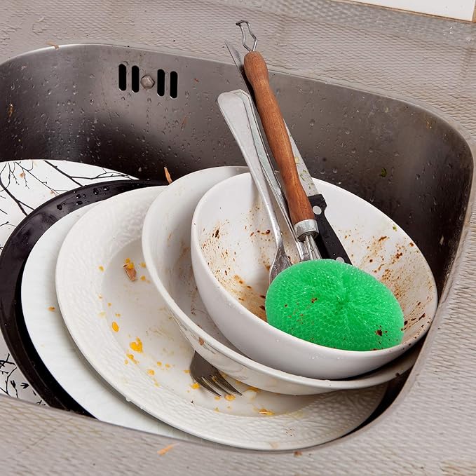 Blulu Plastic Dish Scrubbers for Dishes Pot Round Nylon Pad, Mesh Scouring Non Scratch Pads(Rainbow Colors,15 Pieces)