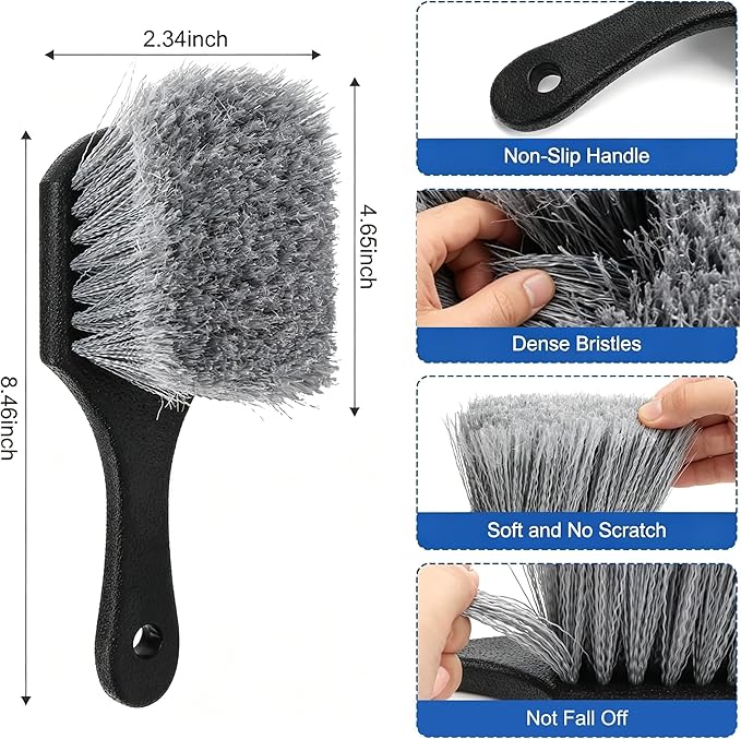 3Pcs Wheel Brush Kit, Soft Stiff Bristle Car Wheel Cleaner Brush for Tire & Rim Cleaning, Safe for Cars, Trucks, SUVs, Motorcycles, RVs - Ideal for Car Detailing (3)