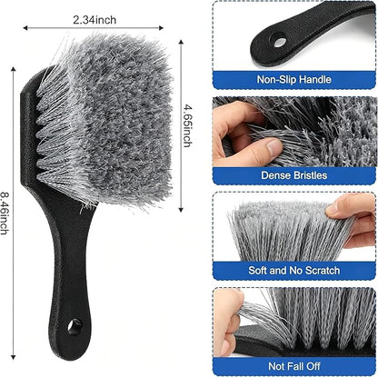 3Pcs Wheel Brush Kit, Soft Stiff Bristle Car Wheel Cleaner Brush for Tire & Rim Cleaning, Safe for Cars, Trucks, SUVs, Motorcycles, RVs - Ideal for Car Detailing (3)