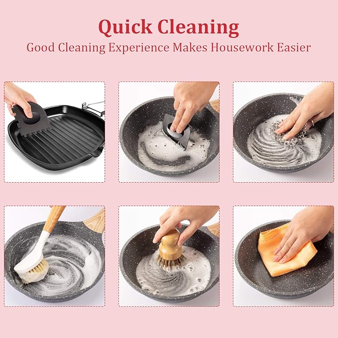 Patelai 8 Pieces Cast Iron Cleaning Kit Skillet Cleaner Set Include Stainless Steel Chainmail Scrubber Bamboo Dish Scrub Brushes Pan Grill Scrapers for Cleaning Pot Pans Skillets Kitchen(Orange)