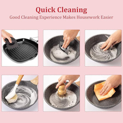 Patelai 8 Pieces Cast Iron Cleaning Kit Skillet Cleaner Set Include Stainless Steel Chainmail Scrubber Bamboo Dish Scrub Brushes Pan Grill Scrapers for Cleaning Pot Pans Skillets Kitchen(Orange)