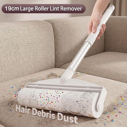 7.5 Inch Large Surface Lint Roller with 120 Sheets, Giant Extra Sticky Roller for Pet Hair, Dust Lint Remover for Clothes, Furniture, Household, Include 1 Handle 2 Rollers Dog Cat Hair Remover