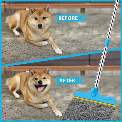 Eaersan 3 in 1 Carpet Rake Kit for Pet Hair Removal Tool - 45” Adjustable Long Handle Pet Hair Remover, Reusable Carpet Scraper Dog Cat Deep Hair Cleaner Remover Tool for Rugs, Mats, Couch, Furniture