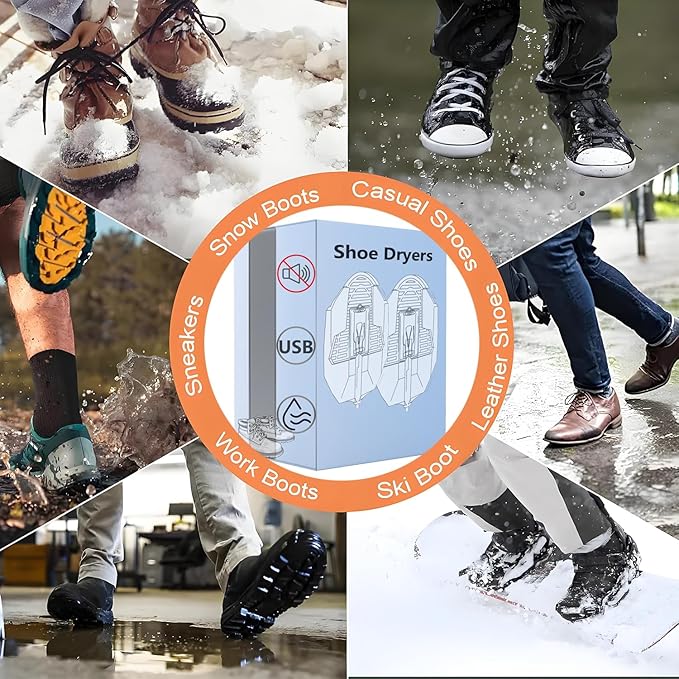 Portable Shoe Warmers & Dryer Boot Dryer for Smelly Shoes, Portable USB Powered Moisture & Odor Eliminator for Boots, Sneakers, Soccer Cleats, Travel-Ready Footwear Care for Men & Women (Size 5-14)
