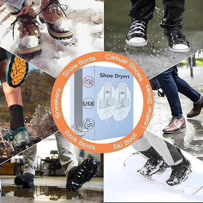 Portable Shoe Warmers & Dryer Boot Dryer for Smelly Shoes, Portable USB Powered Moisture & Odor Eliminator for Boots, Sneakers, Soccer Cleats, Travel-Ready Footwear Care for Men & Women (Size 5-14)