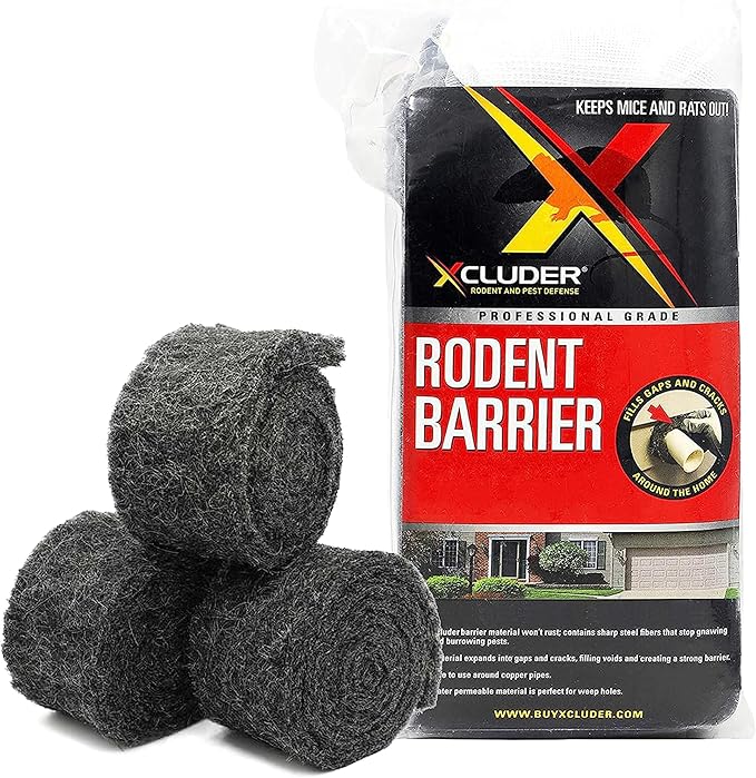 Xcluder Rodent Control Fill Fabric; Black 3 Rolls of Stainless Steel Wool Blend Prevent Rats and Mice from Entering Homes & Commercial Properties