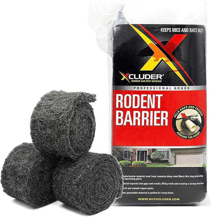 Xcluder Rodent Control Fill Fabric; Black 3 Rolls of Stainless Steel Wool Blend Prevent Rats and Mice from Entering Homes & Commercial Properties