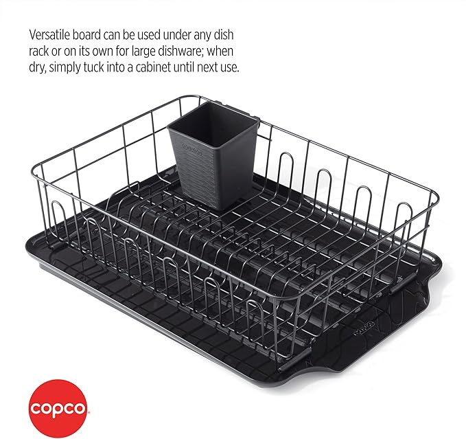 Copco Large Black Drain Board Fits Under Any Large Dish Rack to Catch Water or for Larger Pots Alone, Angled Base Allows for Self Draining with Raised Ribs to Prevent Water from Puddling