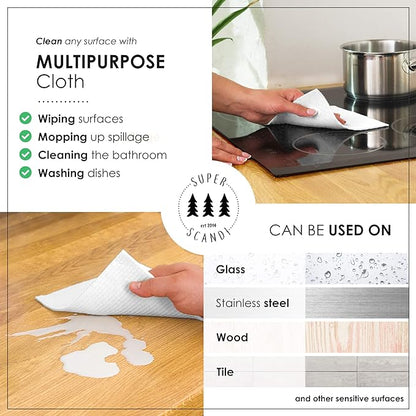 SUPERSCANDI 5 Pack Swedish Dishcloths for Kitchen - 100% Biodegradable & Compostable Reusable Paper Towels Washable, Food-Safe & Without Plastic - Dish Rags Suitable for Any Surface, Leaves
