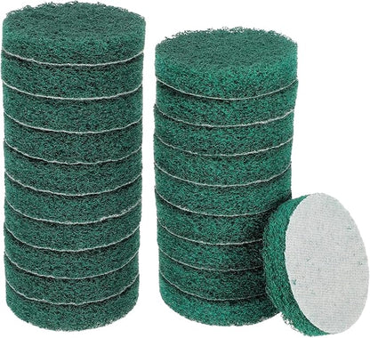 HARFINGTON 20pcs Scrubber Scouring Pads 180 Grits 3 Inch Drill Power Brush Hoop and Loop Surface Conditioning Disc Drill Scuffing Disc Scrub Pads for Home Kitchen Cleaning, Green