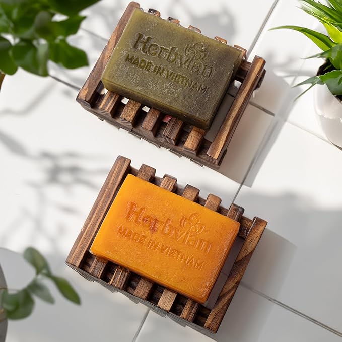 2 Pcs Wooden Soap Dish Holder, Soap Tray for Shower & Bathroom, Zero Waste, Plastic Free, Keep Soap Bars Dry Clean & Easy Cleaning, Self Draining Soap Dish