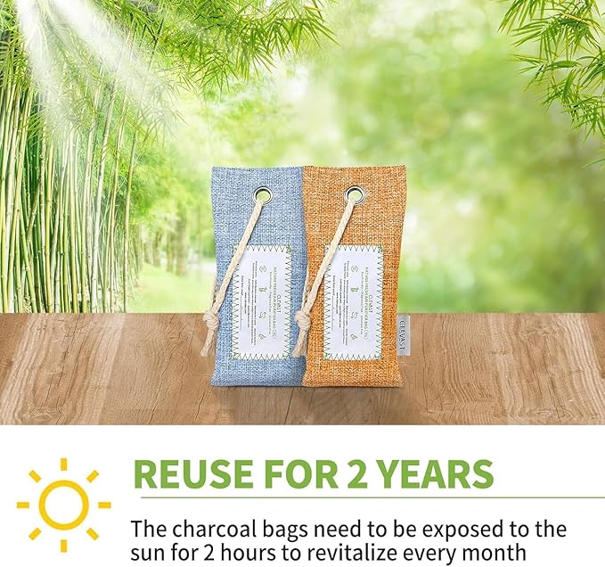 CLEVAST Activated Bamboo Charcoal Odor Absorber - 6 x 60g Air Purifying Bags Natural Fresh, Deodorizer and Moisture Eliminator for Home, Closet, Shoes, Car Air freshener, Multicolor