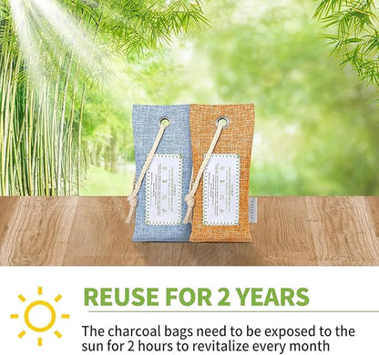 CLEVAST Activated Bamboo Charcoal Odor Absorber - 6 x 60g Air Purifying Bags Natural Fresh, Deodorizer and Moisture Eliminator for Home, Closet, Shoes, Car Air freshener, Multicolor