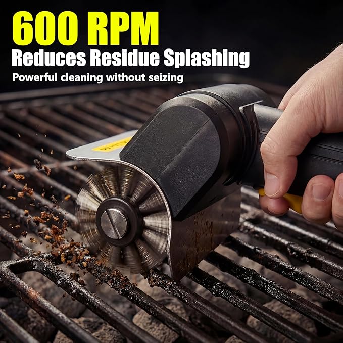 Electric BBQ Grill Brush Rechargeable with Anti-Lock Motor, 2000mAh for 2-Hour Run Time, Dishwasher Safe Head, Saves 80% Cleaning Time & Reduces Wrist Strain, Cleans Hard Corners